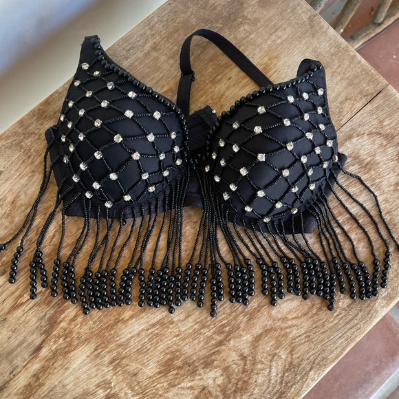 SEXY FESTIVAL BRA TOP Embellished with Beads & Crystal Fringed Adjustable Straps - Picture 1 of 10